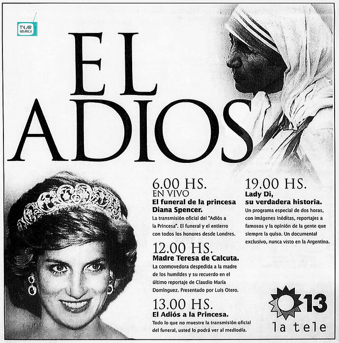 El Adios a Lady Di y Madre Teresa de Calcuta - Publicidad Grafica (1997)