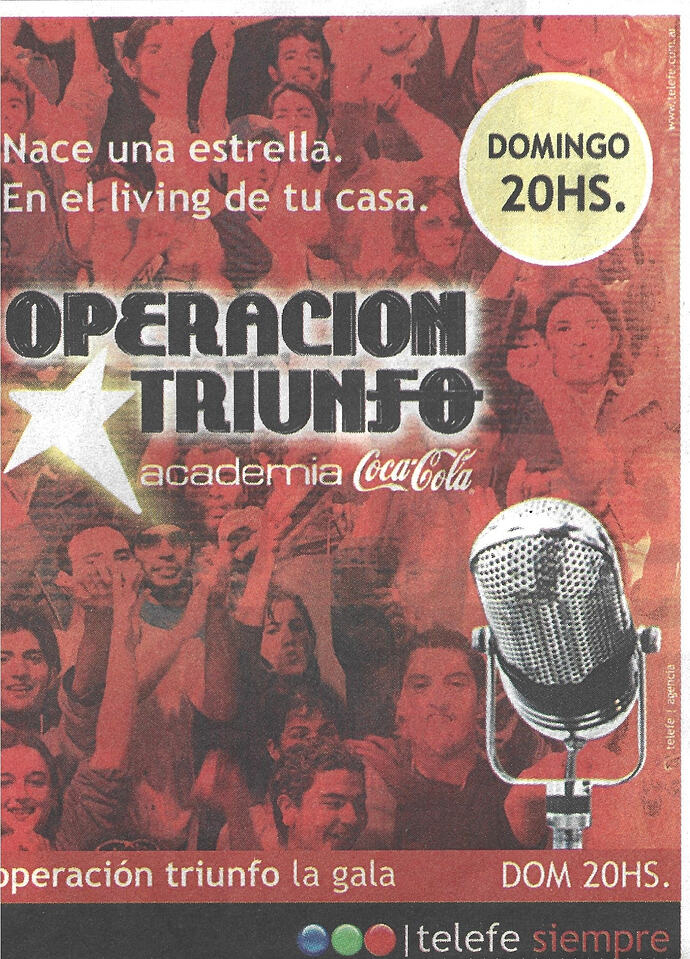 Operacion Triunfo Academia Coca Cola-La Gala - Publicidad Grafica (2003)